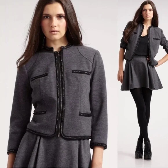 Diane Von Furstenberg Jackets & Blazers - Diane von Furstenberg Gray / Black Roccoco Felted Wool Blend Suit Jacket Size 2